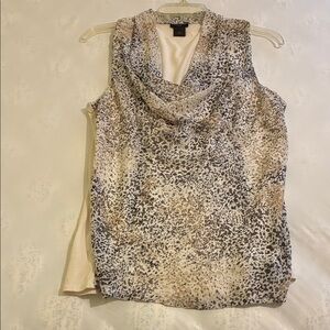 Ann Taylor Animal Print gold black crème speclled Cowl Neck Blouse